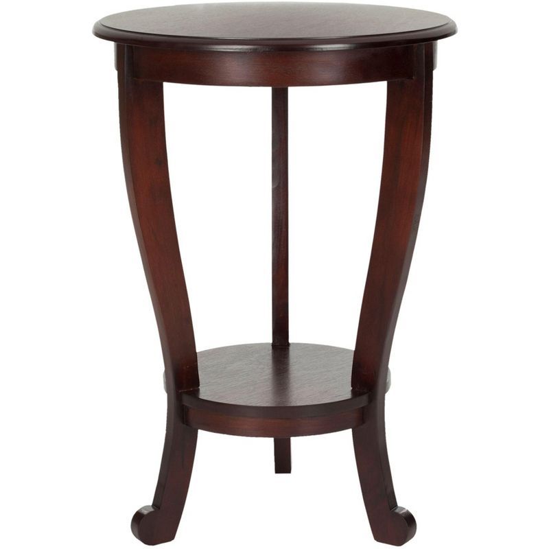 Transitional Round Brown Wood and Stone Pedestal Table