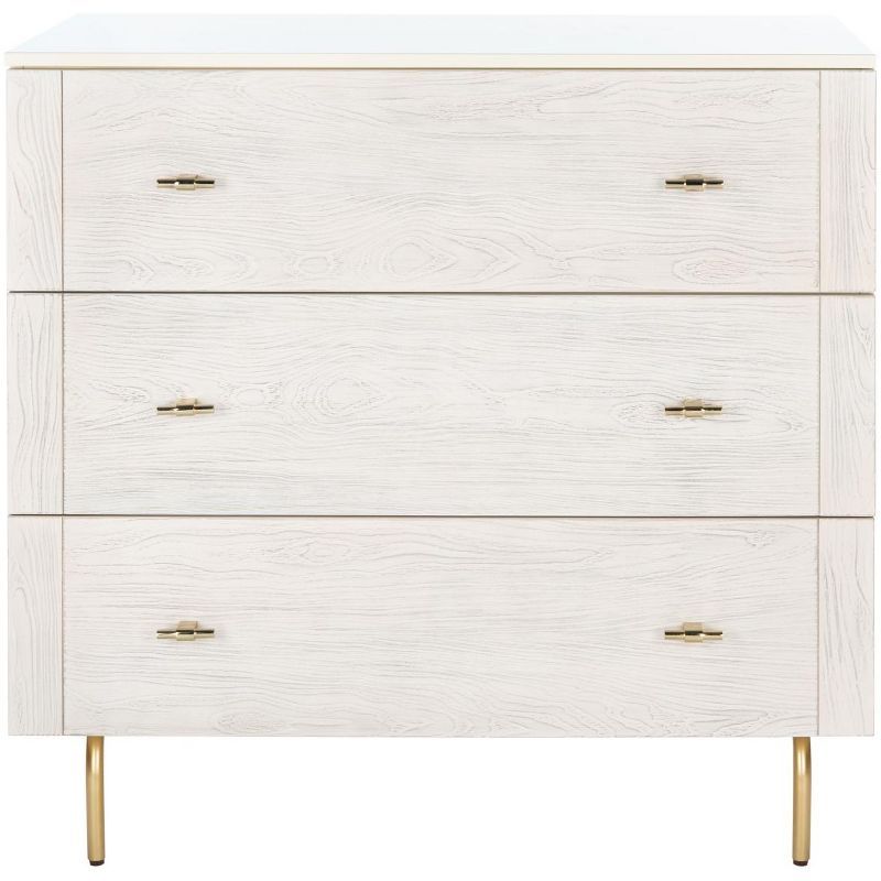 Mid-Century Cream White Washed 3-Drawer Horizontal Dresser