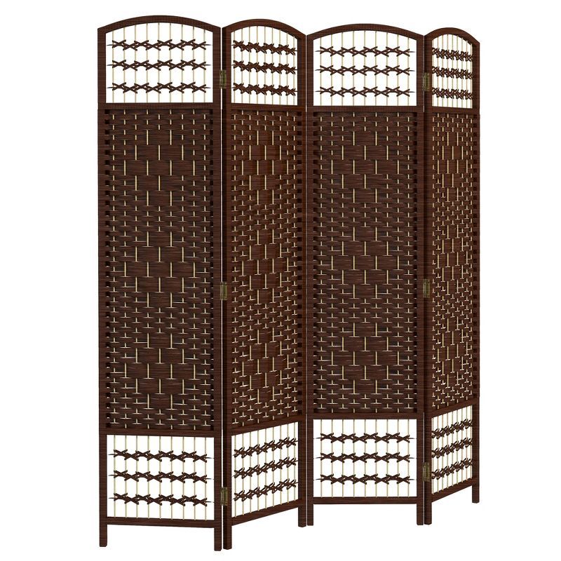 Brown Handwoven Fiber 4-Panel Folding Room Divider