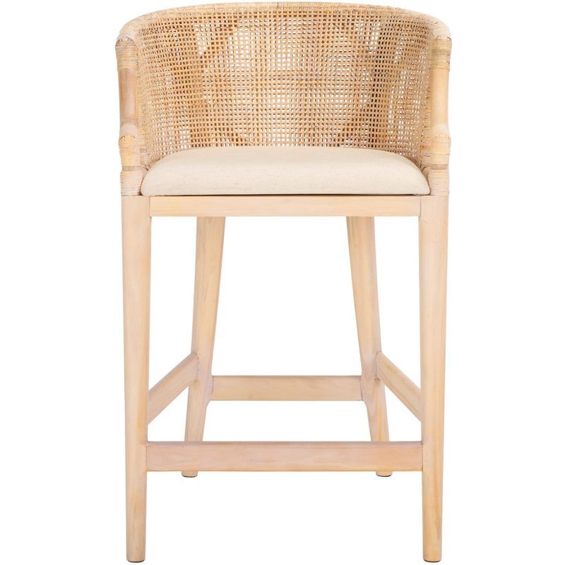 Natural White Wash Rattan and Faux Leather Extra Tall Stool