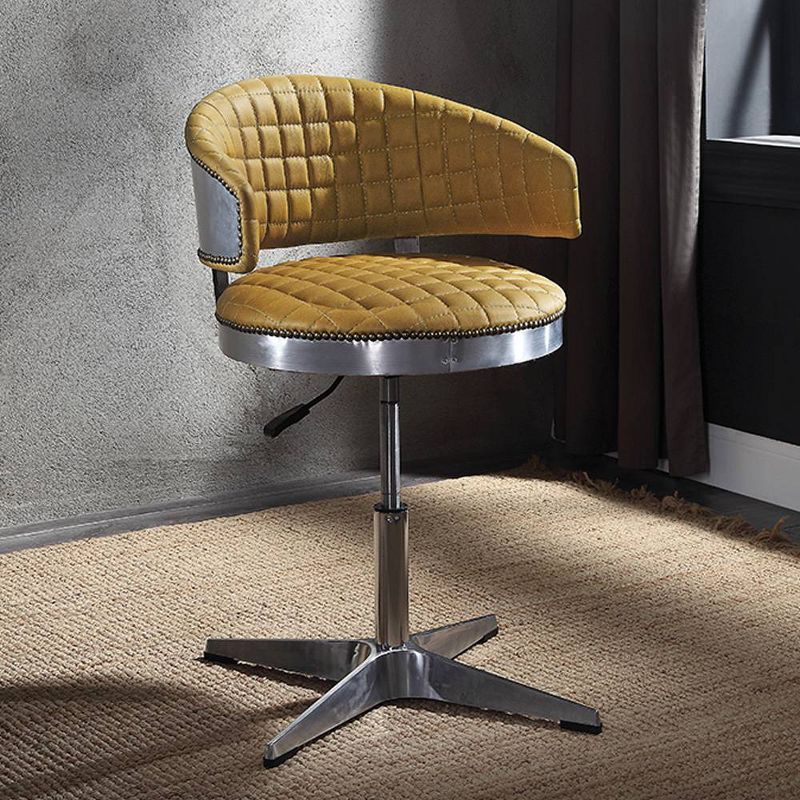 Turmeric Top Grain Leather Swivel Chair with Chrome Base