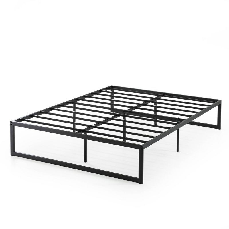 King Black Metal Frame Upholstered Platform Bed with Slats