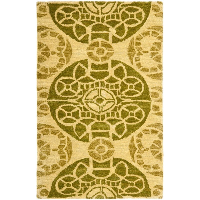 Hand-Tufted Honey and Green Wool Medallion Rug, 2'6" x 4'