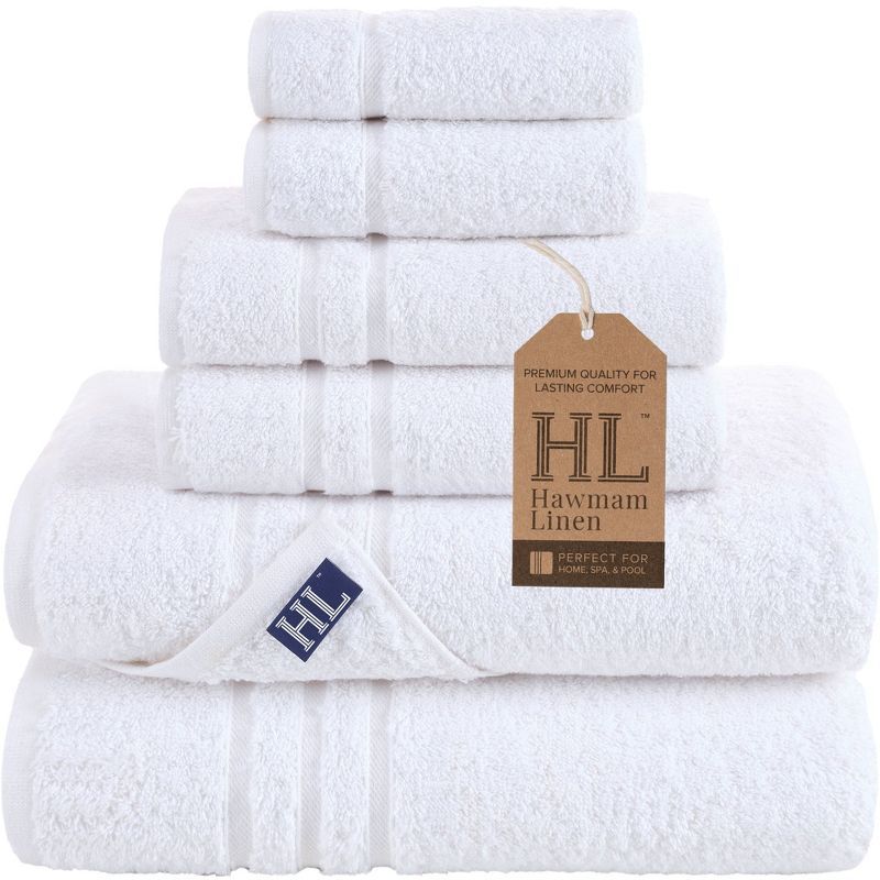 Hawmam Linen 6-Piece White Turkish Cotton Bath Towel Set