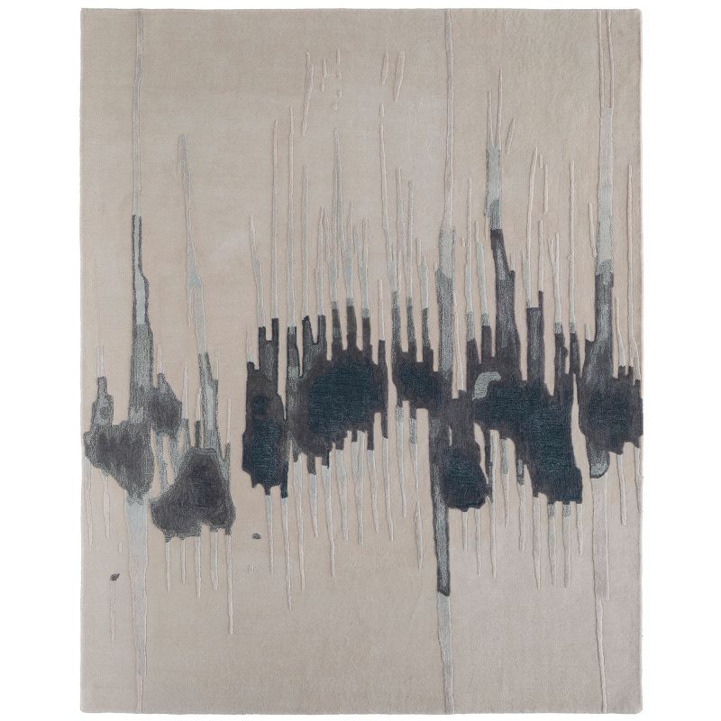 Ivory and Blue Abstract Hand-Tufted Wool Area Rug