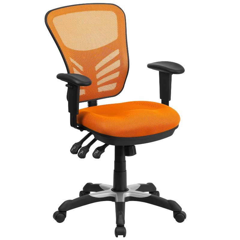 Orange Mesh Mid-Back Executive Swivel Chair with Adjustable Arms