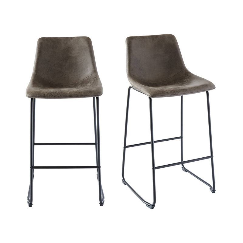 Rustic Industrial 39" Brown Faux Leather Metal Barstool Set