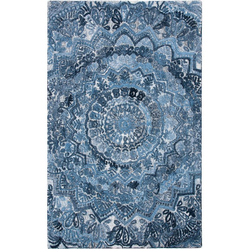 Blue Hand-Tufted Wool Rectangular Area Rug