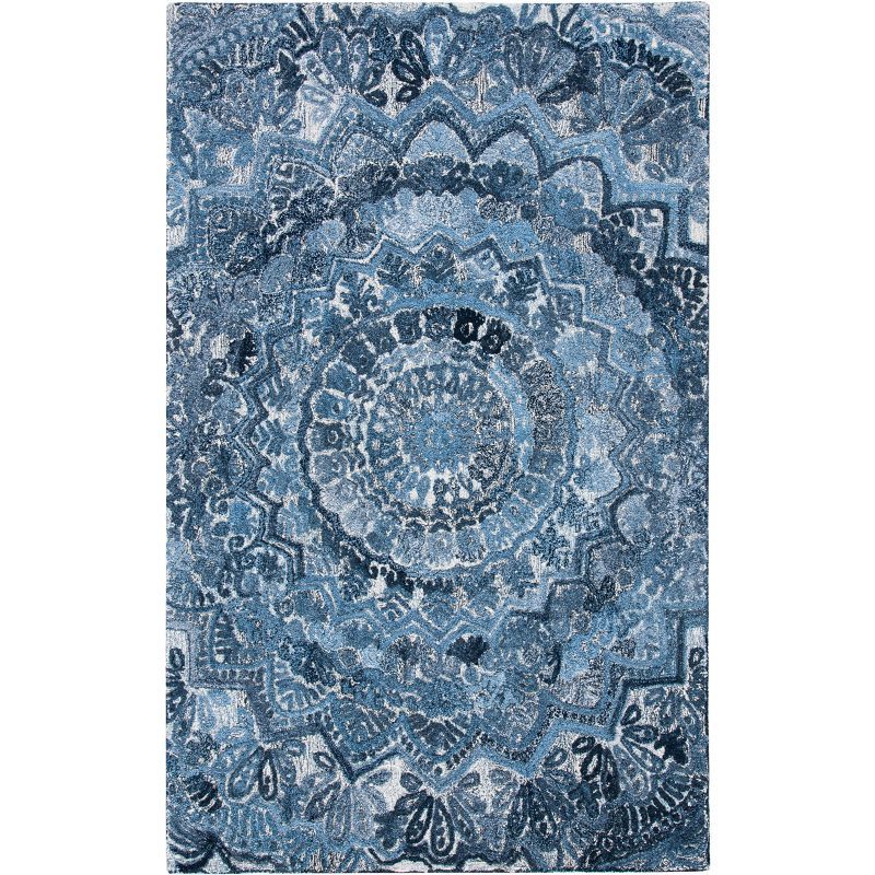 Blue Hand-Tufted Wool Rectangular Area Rug 6' x 9'