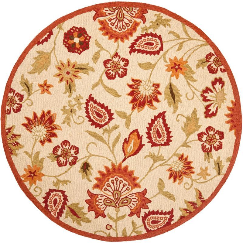 Ivory Floral Hand-Knotted Wool Round Area Rug