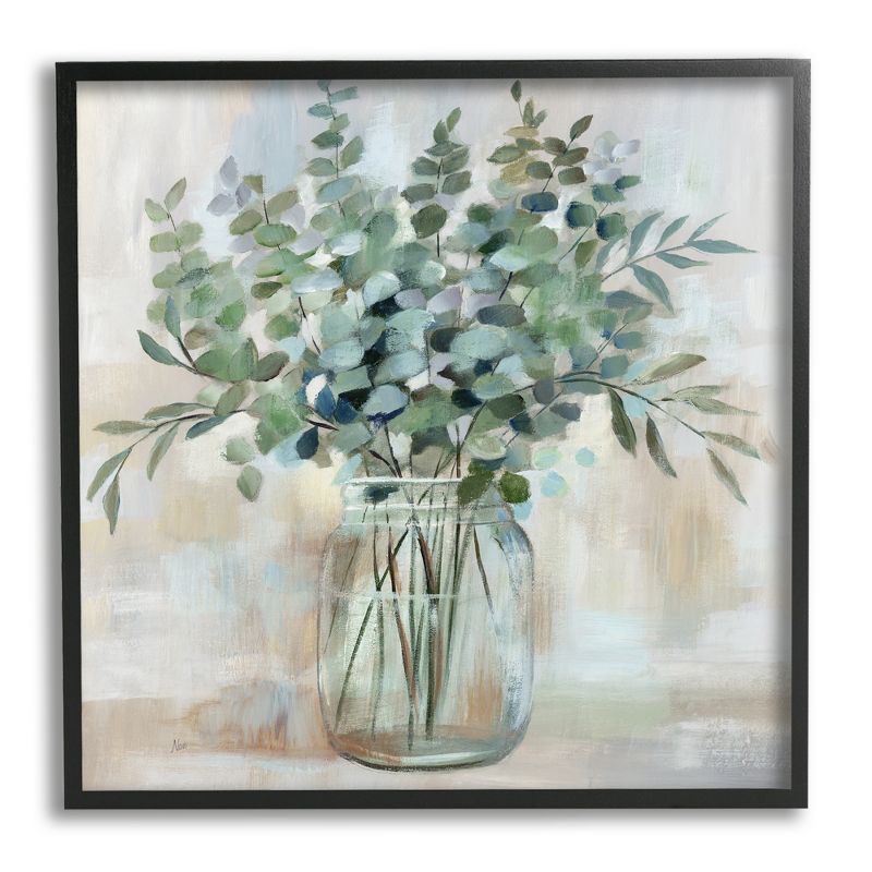 Eucalyptus Arrangement in Rustic Jar Black Framed Canvas Print