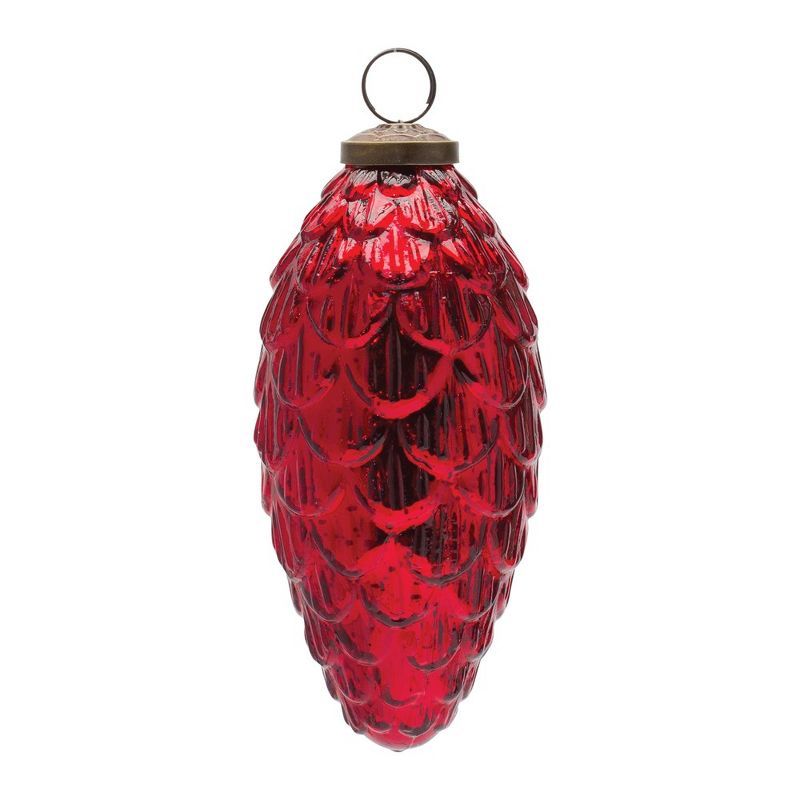 Red Mercury Glass Pinecone Ornaments Set of 6