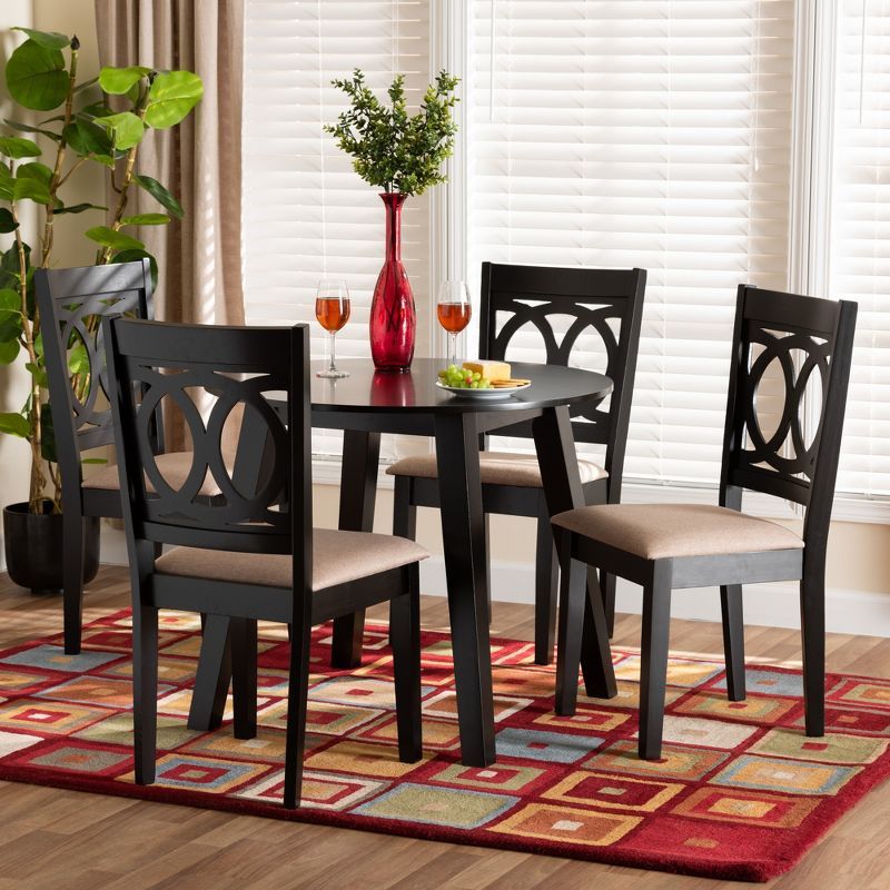 Louisa Beige Fabric and Dark Brown Wood 5-Piece Dining Set