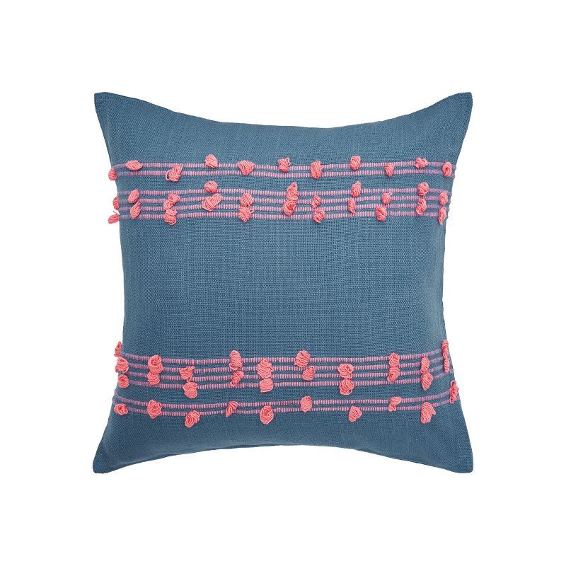 Mallard Blue and Hibiscus Tufted Throw Pillow