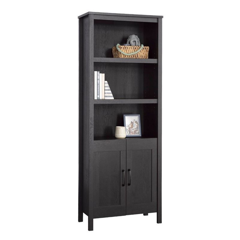 Raven Oak Black 72" Adjustable Wood Bookcase with Doors