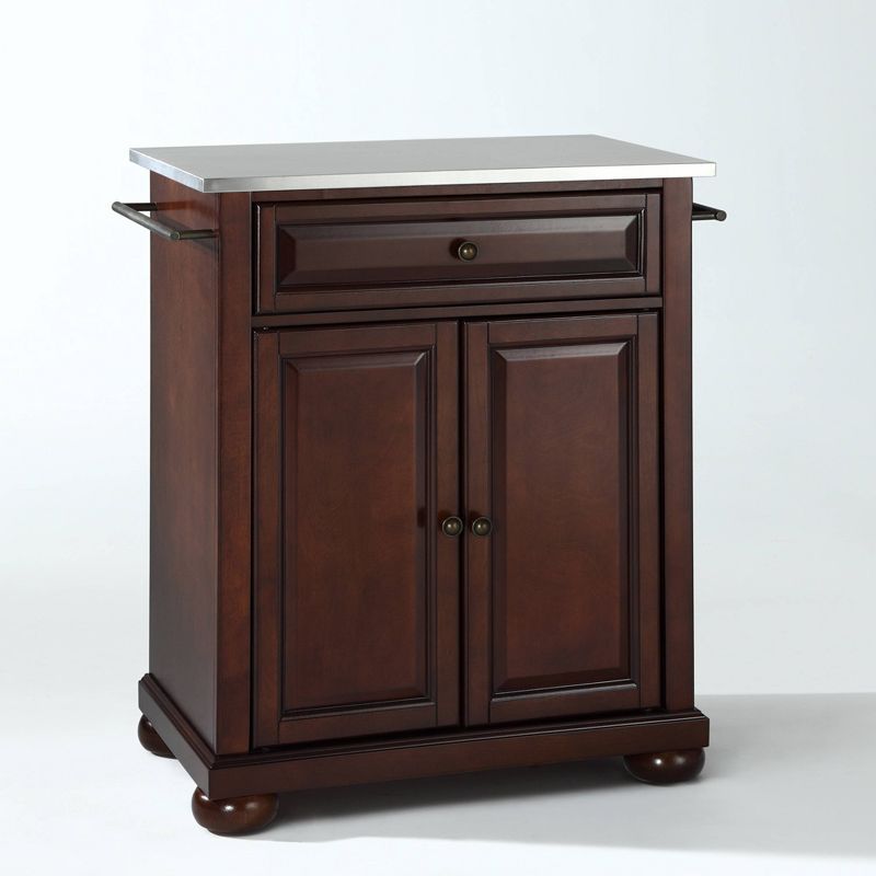 Mahogany and Stainless Steel Top Kitchen Island Cart