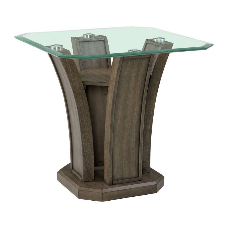 Simms 26'' Gray Transitional Square Glass Top End Table