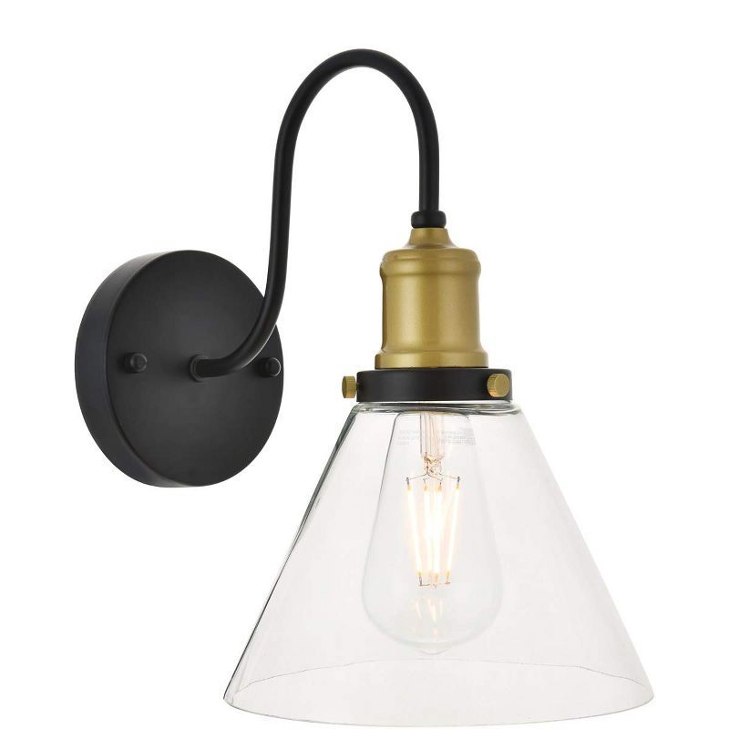 Histoire Contemporary Black and Gold Wall Sconce with Clear Glass Shade