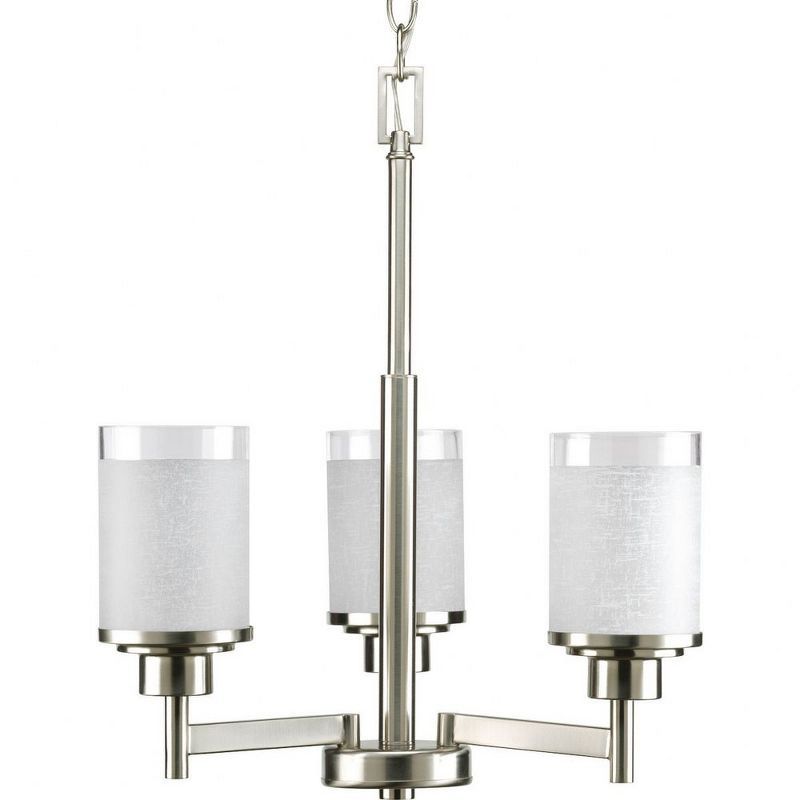 Brushed Nickel 3-Light Chandelier with Textured White Linen Glass