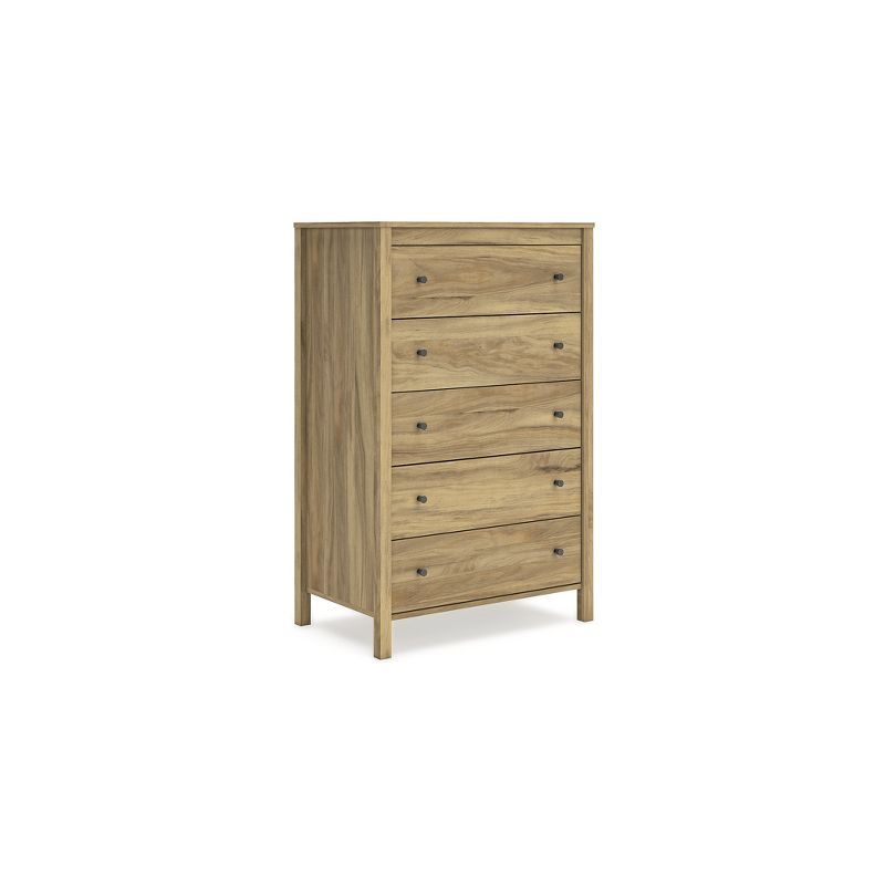 Light Brown 5-Drawer Tall Dresser with Dark Bronze Knobs