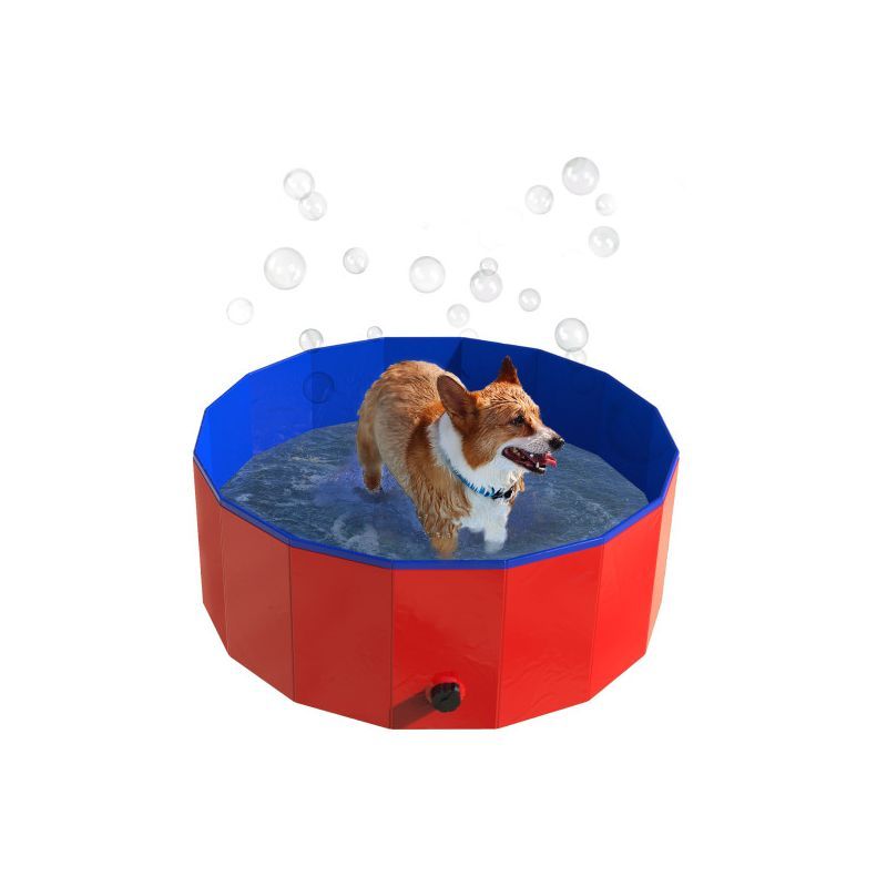 Portable Foldable Red and Blue PVC Dog Pool with Drain