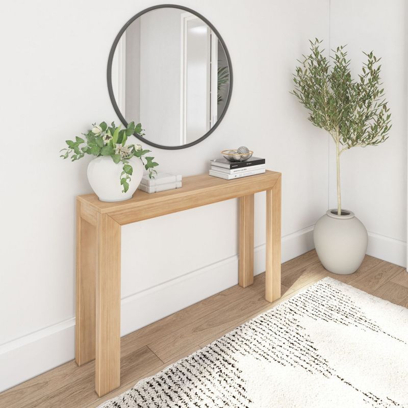 Blonde Solid Pine Wood Modern Console Table, 46.25 Inch