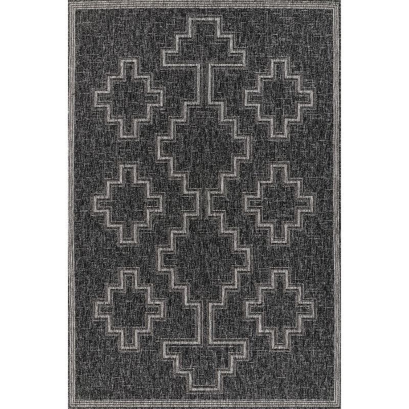 Black Rectangular Synthetic 5' x 7' Stain-Resistant Rug