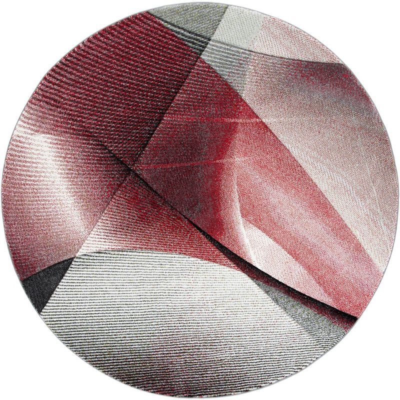 Handmade Grey and Red Round Synthetic Area Rug