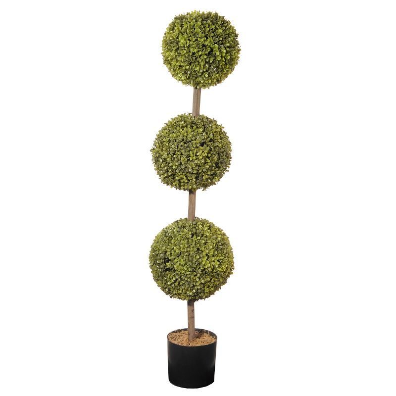 Elegant Outdoor 48" Plastic Boxwood 3-Ball Topiary in Pot