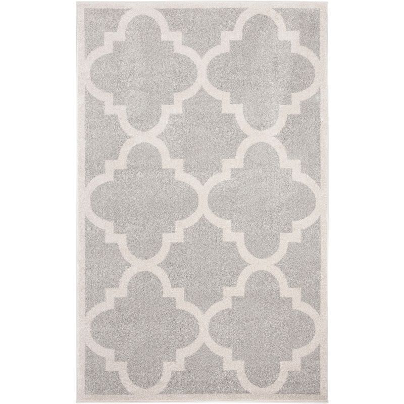 Beige and Light Grey Geometric Synthetic Area Rug