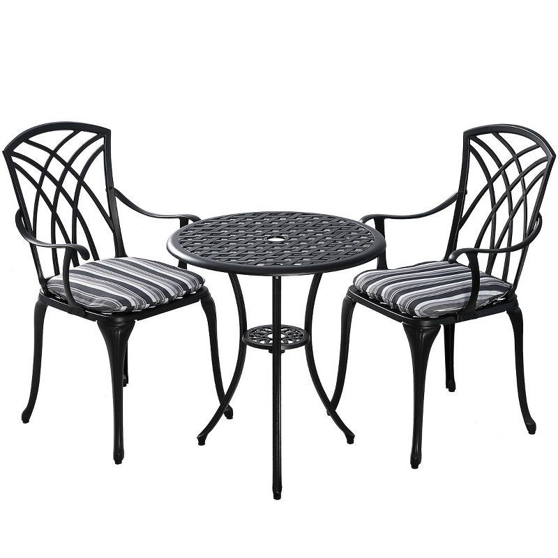 Ekta Black Cast Aluminum 3-Piece Patio Bistro Set with Cushions