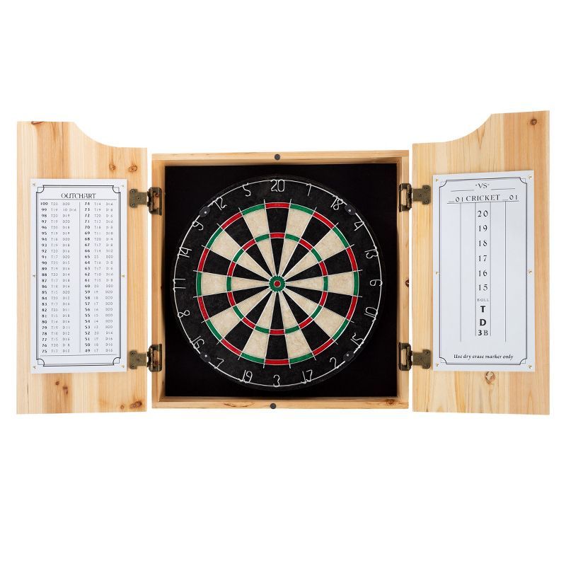 Solid Pinewood Dart Cabinet Set with Self-Healing Board