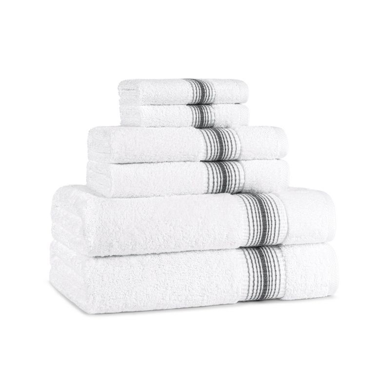 Aston & Arden Turkish Cotton 6-Piece White Towel Set with Ombre Striped Border