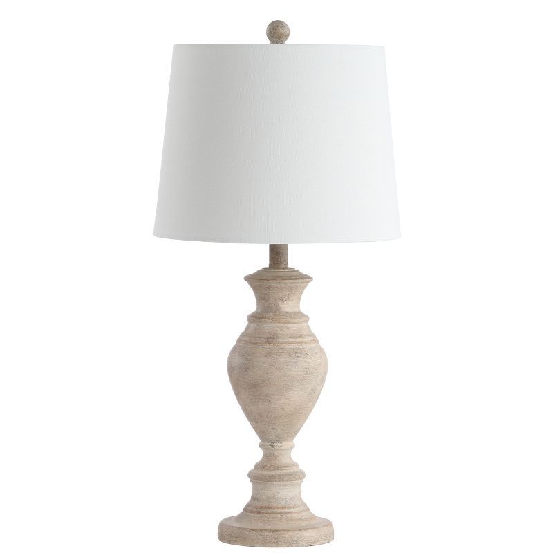 Romantic Rustic Brown Wood Finish Table Lamp with Off-White Cotton Shade