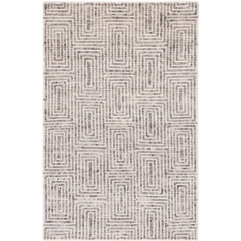 Ivory Geometric Hand-Knotted Wool Area Rug - 4' x 6'