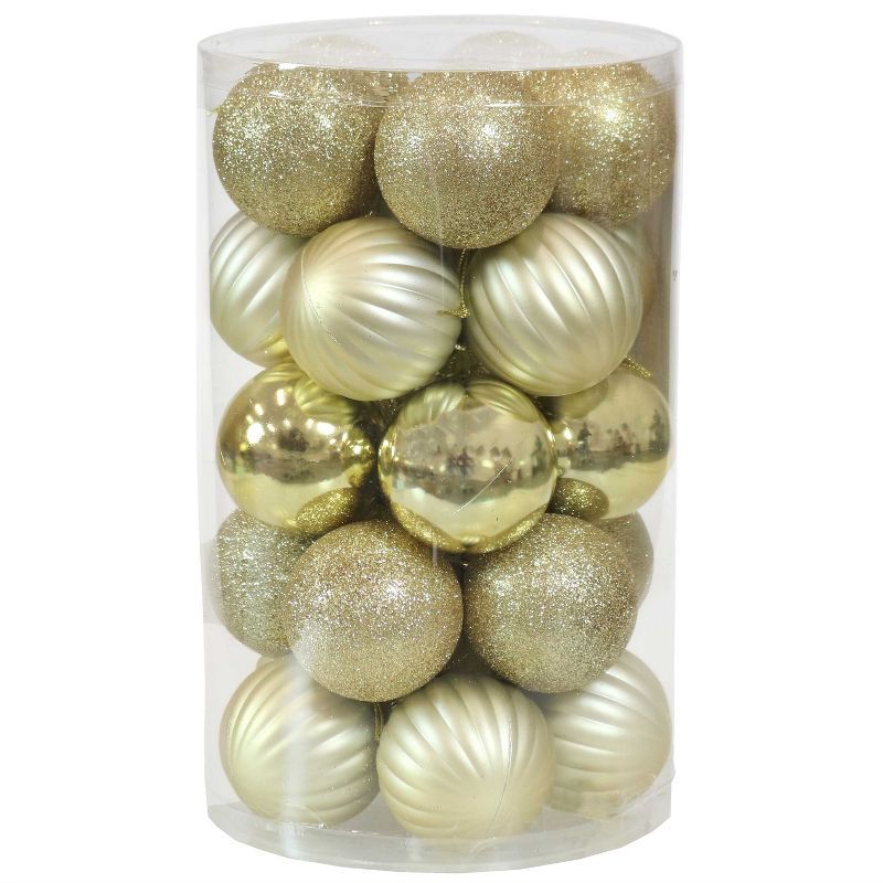 Gold Shatterproof Plastic Christmas Ornament Set, 25 Pieces