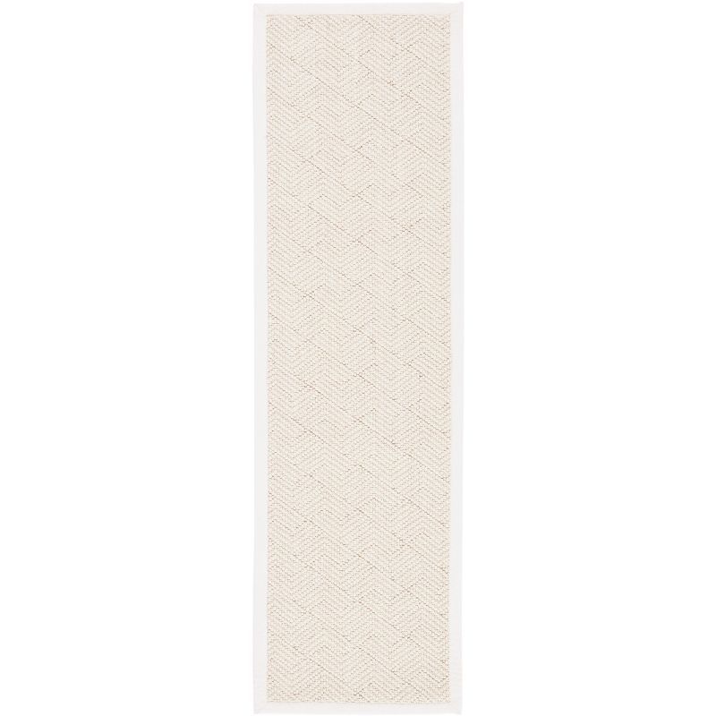 Ivory Handwoven Wool Geometric Runner Rug, 2' x 12'