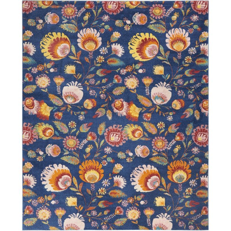 Navy Multicolor Floral Synthetic 8' x 10' Easy-Care Area Rug