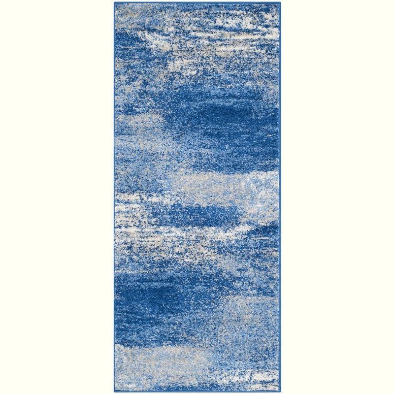 Silver and Blue Abstract Synthetic Runner Rug