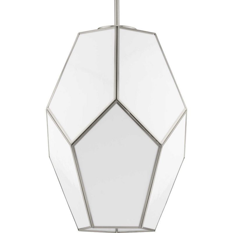 Latham Brushed Nickel Geometric Pendant Light with White Art Glass