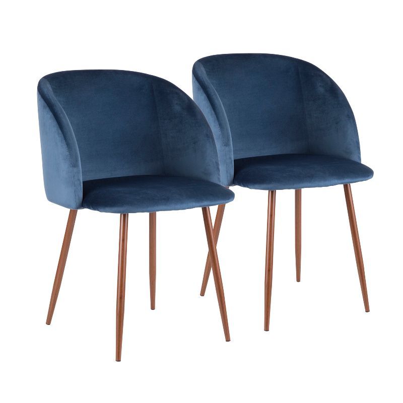 High-Back Contemporary Blue Velvet Side Chair with Walnut Metal Legs