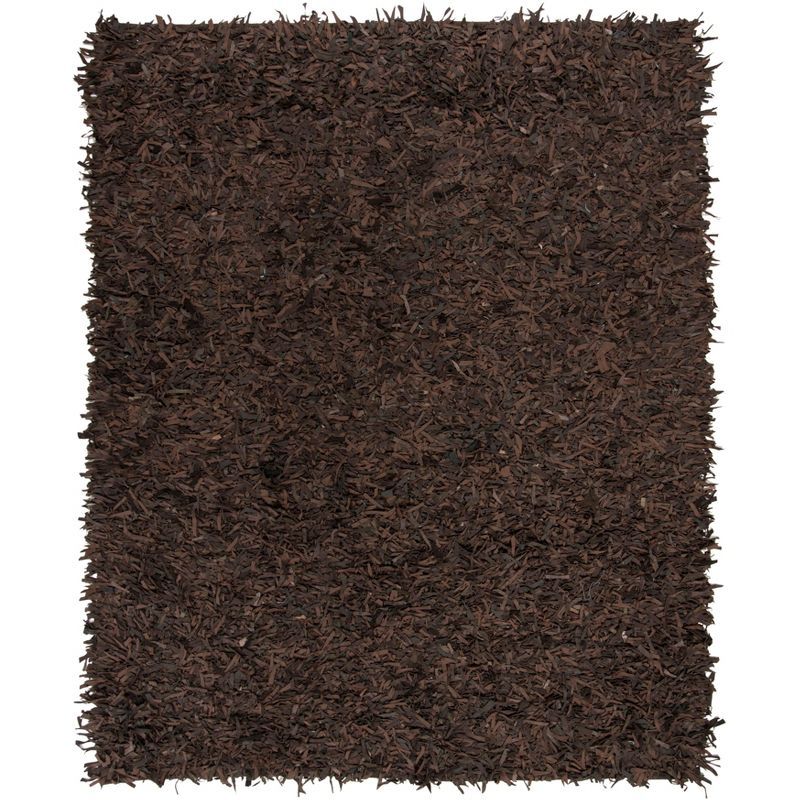 Dark Brown Hand-Knotted Leather Shag Area Rug