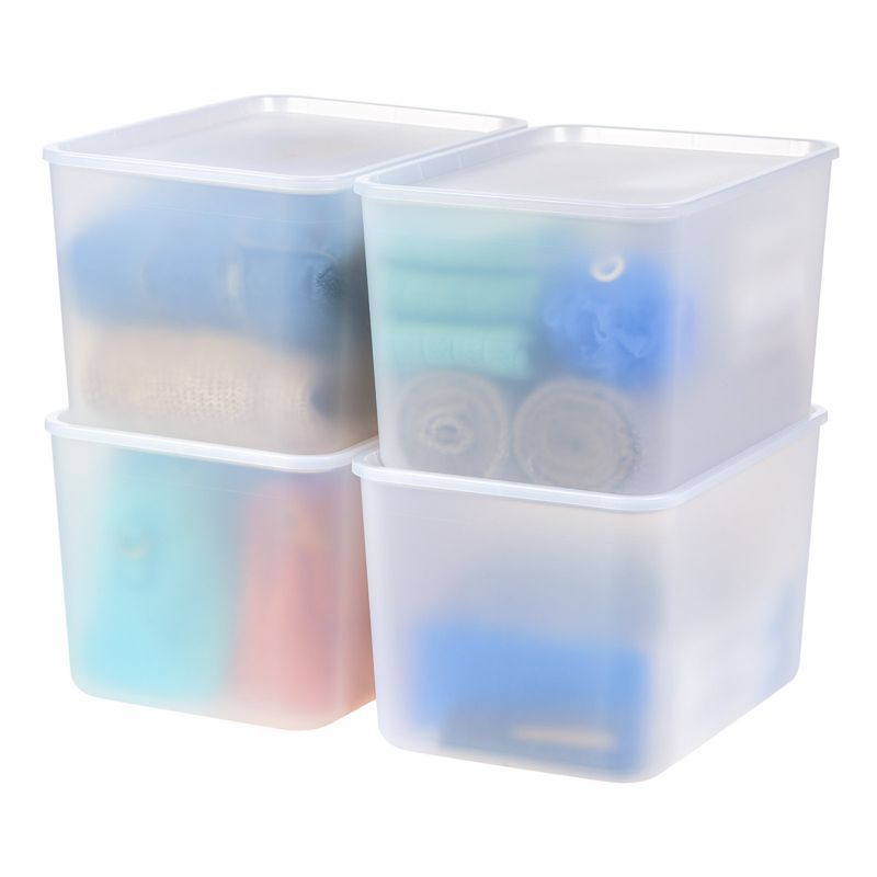 Large White Plastic Stackable Lidded Storage Bins