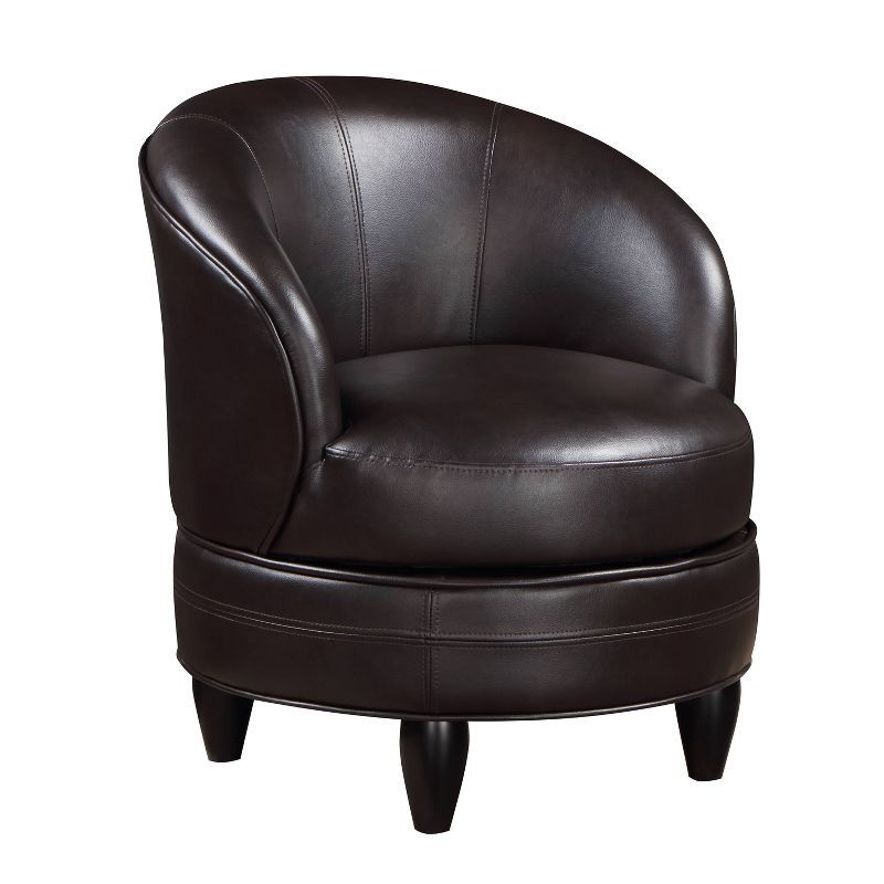 Sophia Brown Faux Leather Swivel Barrel Accent Chair