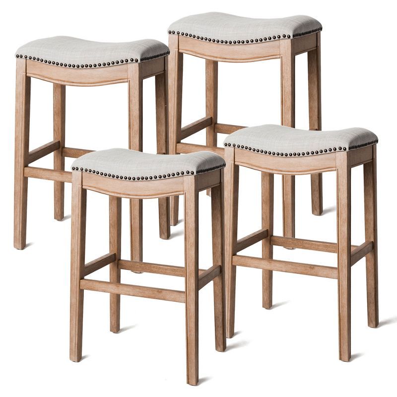 Weathered Oak Backless Saddle Bar Stools, Set of 4