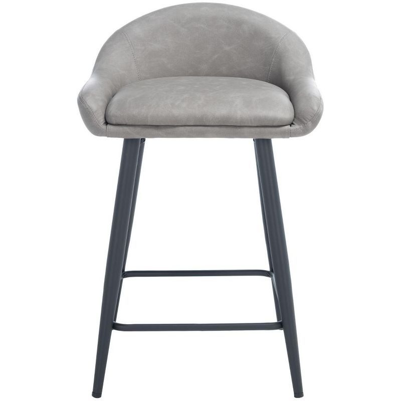 Grey Faux Leather Saddle Counter Stool with Black Metal Legs