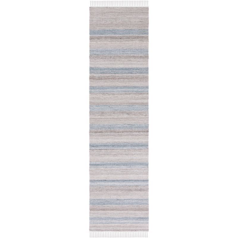 Gray and Beige Striped Kilim Wool Runner Rug