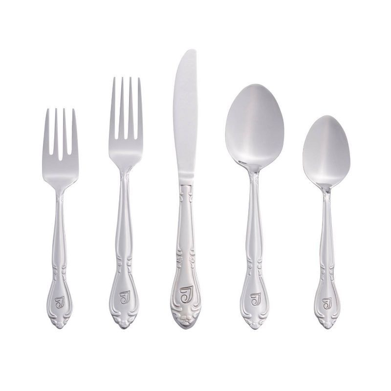Rose Blossom Polished Stainless Steel Monogrammed Flatware Set, 46-Piece