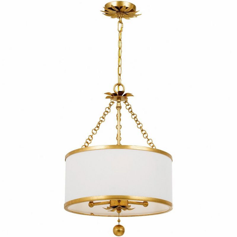 Antique Gold Silk Shade 3-Light Chandelier