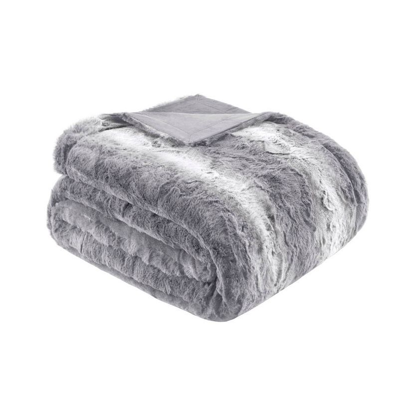 Luxurious Gray 60"x70" Reversible Faux Fur Throw Blanket